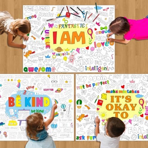 Set of 3 Giant Coloring Tablecloths with I Am Its Okay To Be Kind Theme