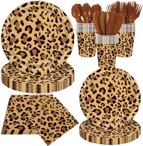 140Pcs Leopard Print Party Tableware Set for 20 Guests