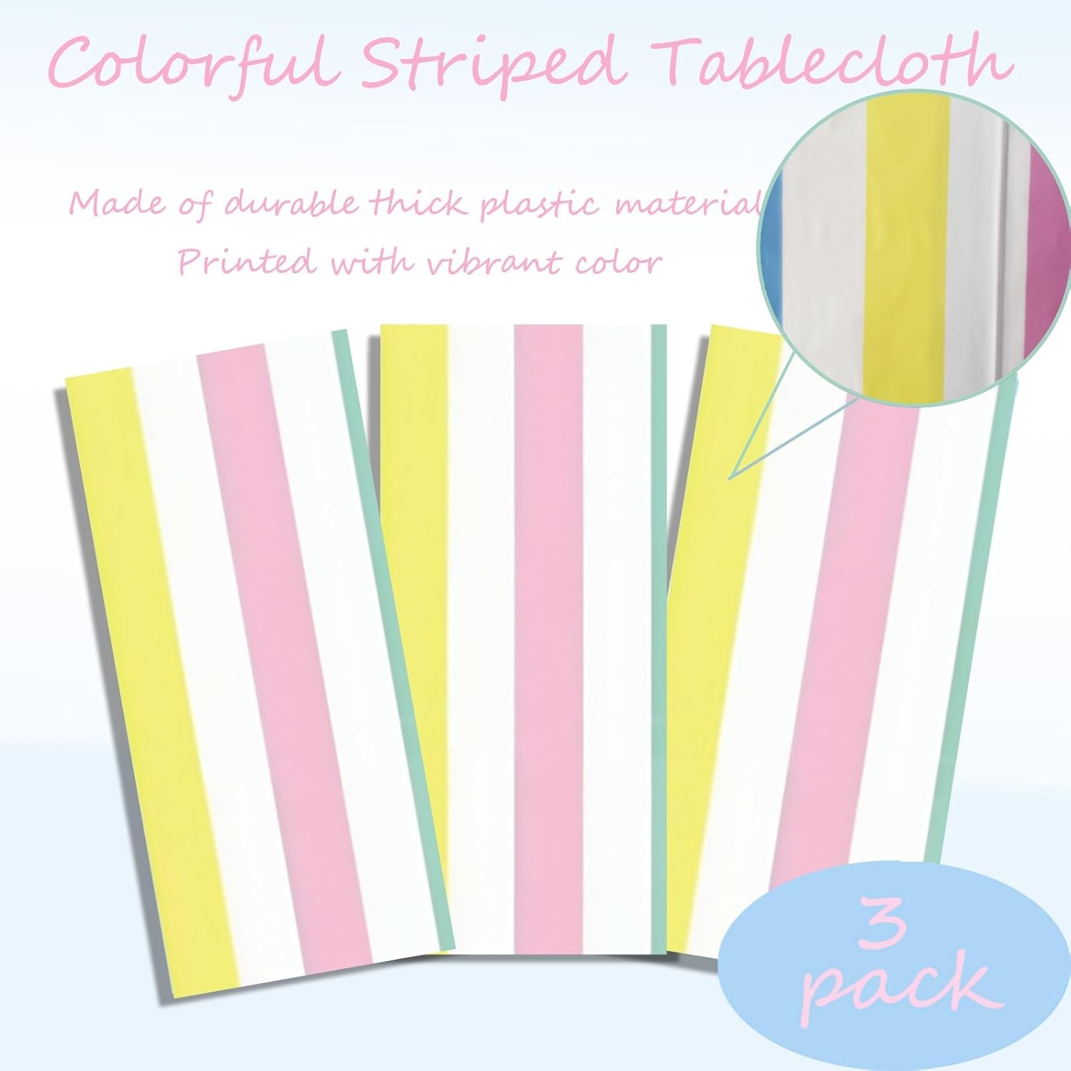 OQOQ Colorful Striped Tablecloths 3 Pack 54x108 Inches