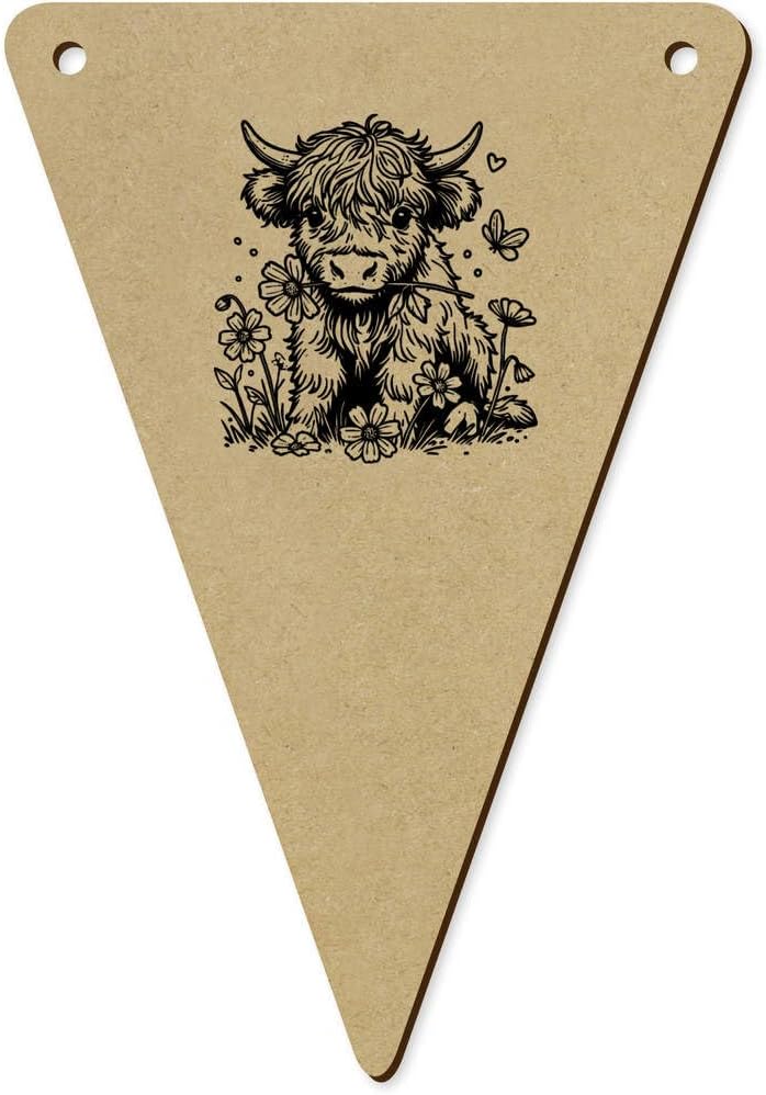 5 x 140mm Baby Highland Cow Wooden Bunting Flags