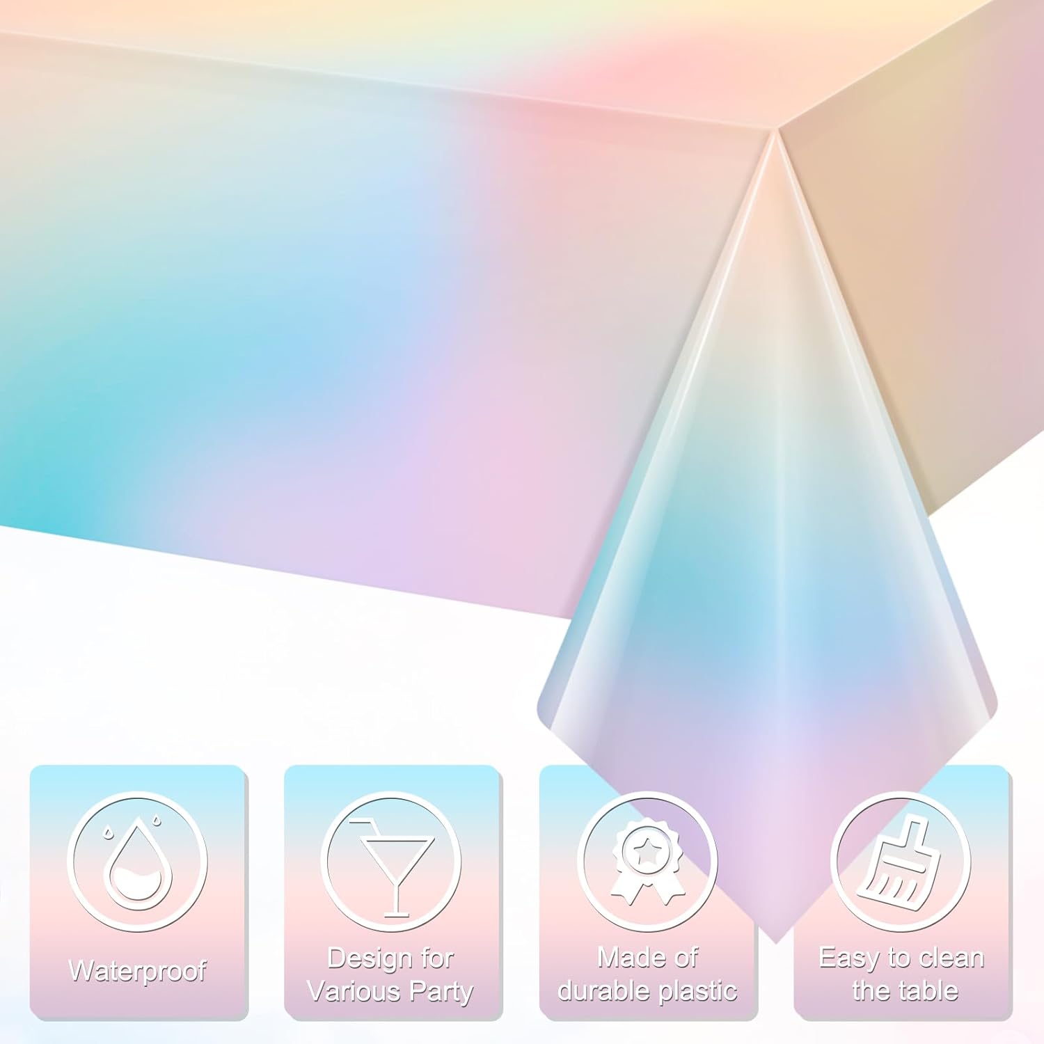 3Pcs Pastel Tablecloths Rainbow Plastic Decorations for Parties