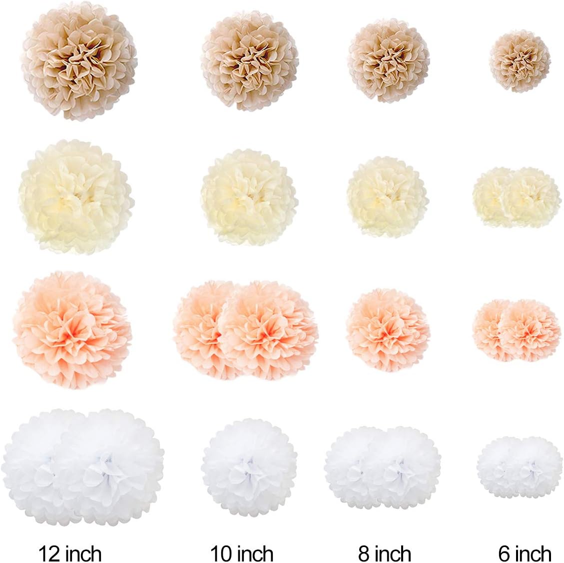 Tissue Paper Pom Poms 22 Pcs Assorted Colors Sizes for Party Decorations