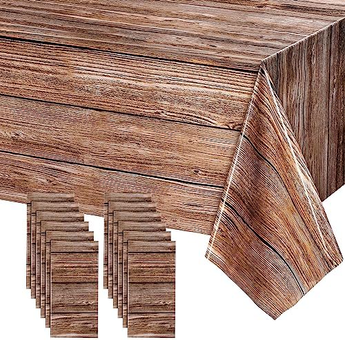 Tatuo 12-Pack Rustic Plastic Table Covers with Wood Grain