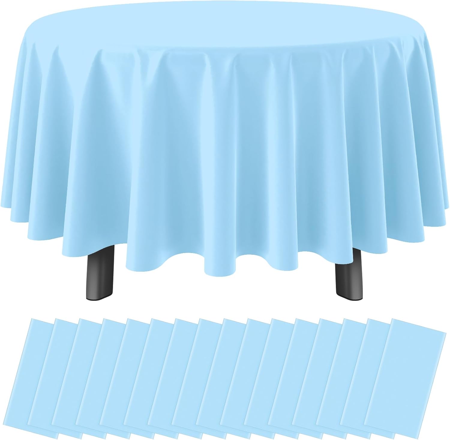 16 Pack Light Blue Plastic Tablecloth for 84 Inch Round Tables