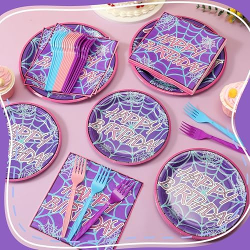 Purple Spiderweb Party Tableware Set 96 Pcs