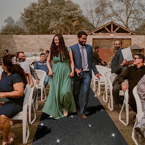 EZLucky Glitter Black Carpet Runner for Party 246X15ft