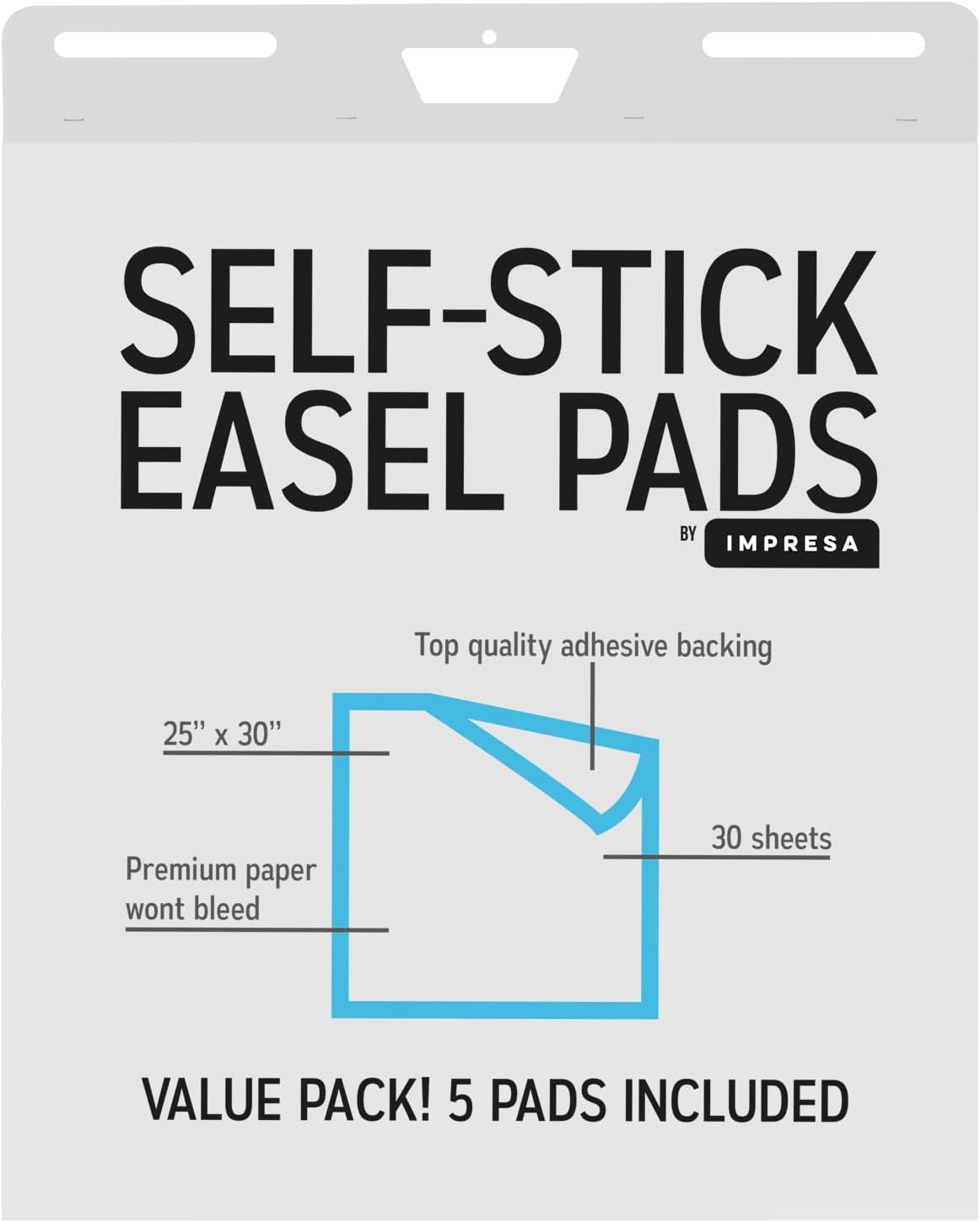 IMPRESA Large Sticky Easel Pads 5-Pack 25x30in White