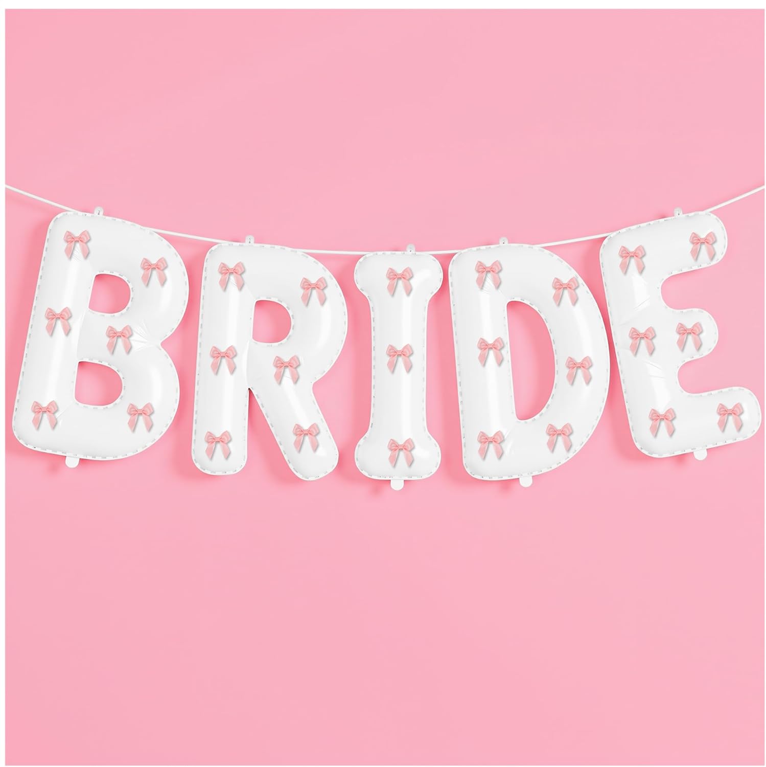 White Bride Balloons with Pink Bows Bachelorette Party Decor