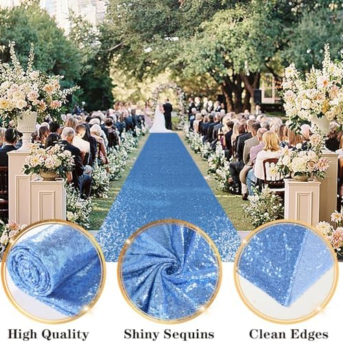 DUOBAO Baby Blue Sequin Aisle Runner for Weddings