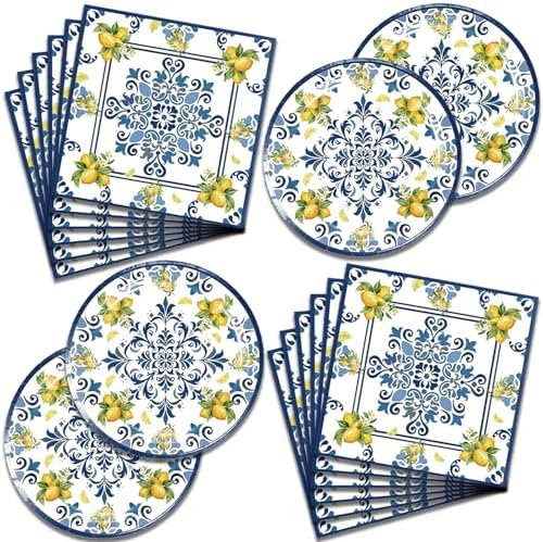 Capri Lemon Party Plates and Napkins 40 PCS