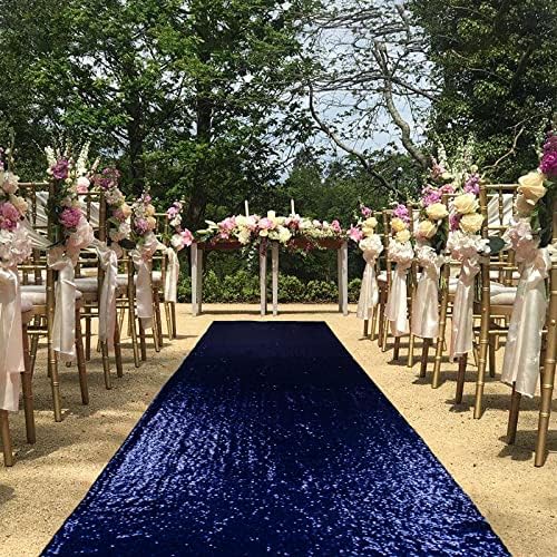 ShiDianYi Navy Blue Sequin Aisle Runner 4x20FT Glitter Wedding Carpet