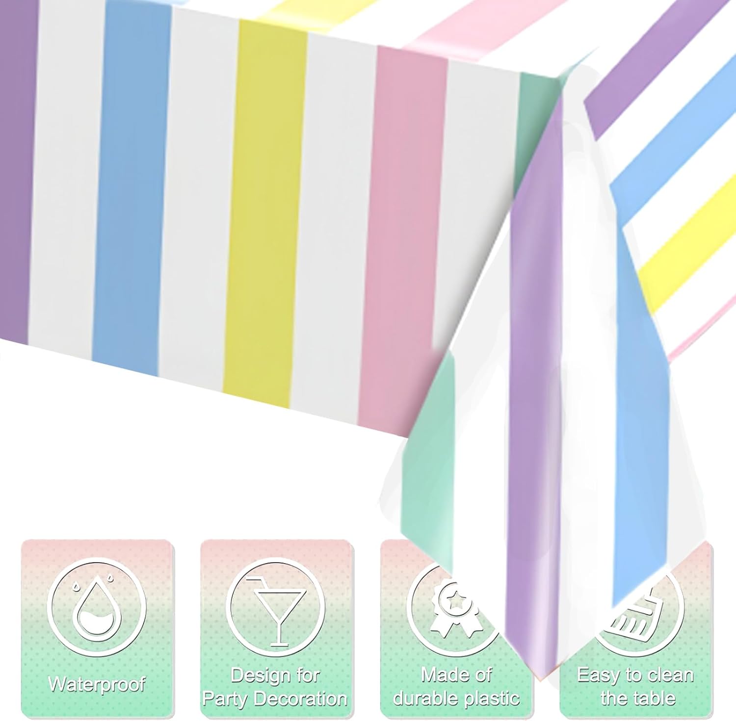 OQOQ Colorful Striped Tablecloths 3 Pack 54x108 Inches