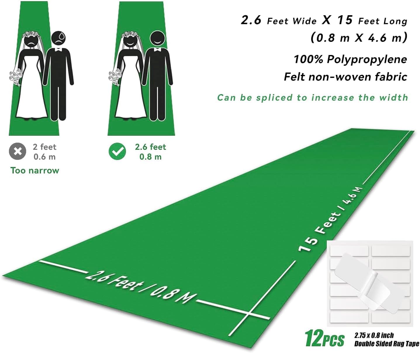 Grass Green Carpet Runner for Party 26x15ft