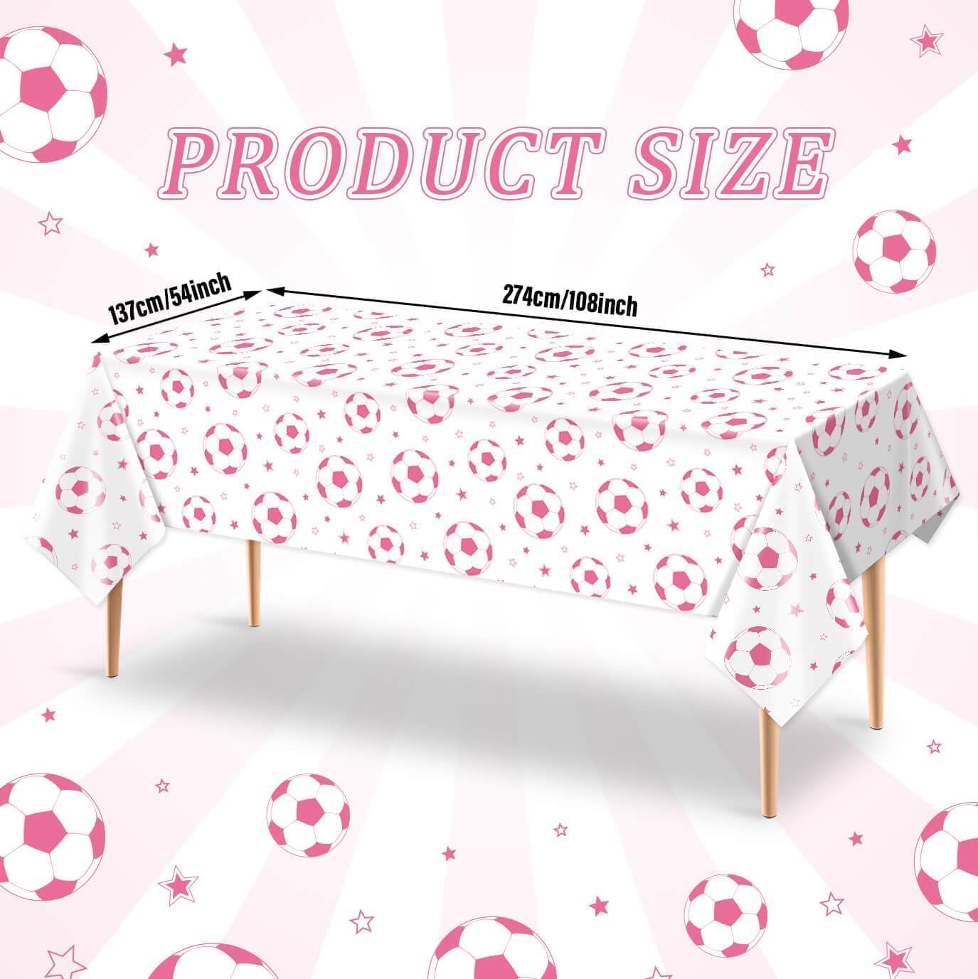 3PCS Pink Soccer Party Tablecloth 54 x 108 for Birthday Decorations