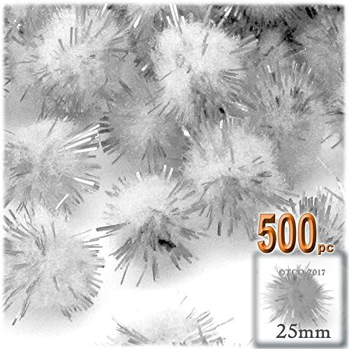 The Crafts Outlet Chenille Sparkly Pom Poms Clear Porcupine 25mm 500pc White