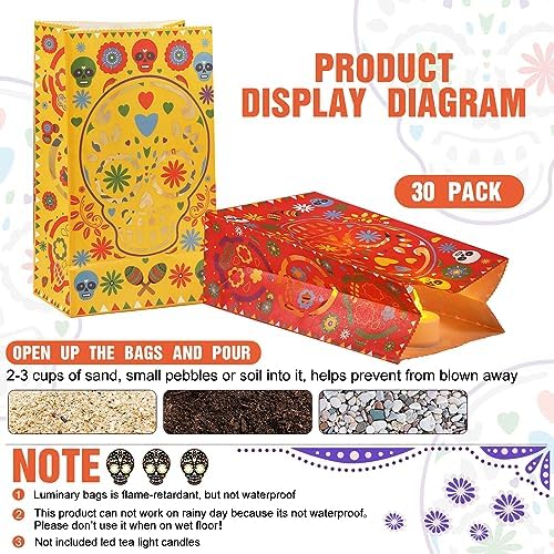 Ireer 30 Piece Halloween Day of the Dead Luminary Bags
