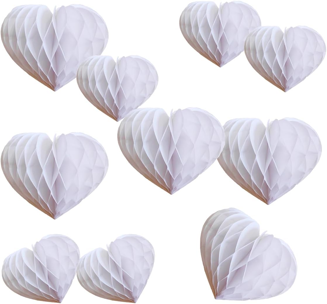 Heart Shaped Honeycomb Balls Party Decor 10pcs White