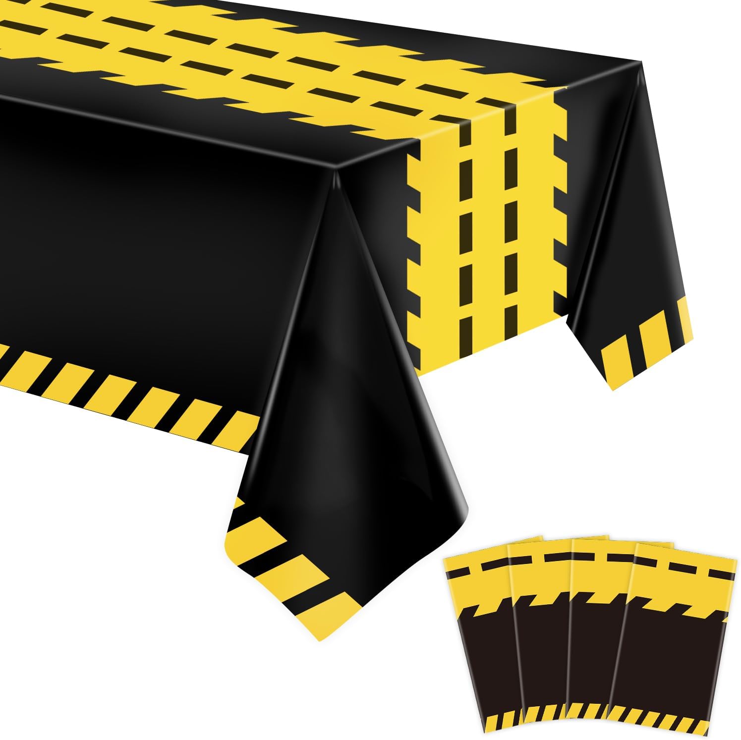 FVEOCR 4 Pack Black Racetrack Table Covers for Construction Themed Birthday Party Decorations