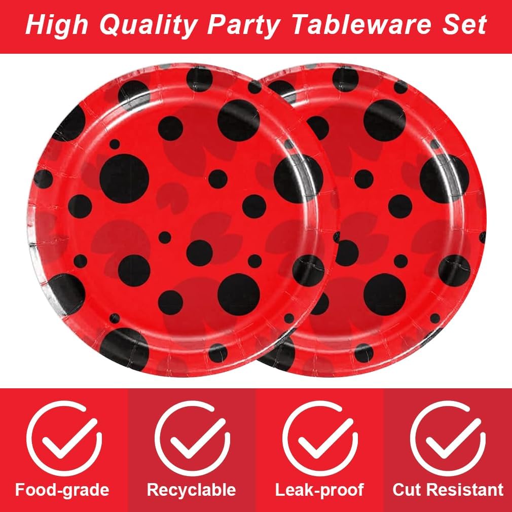 40 Pcs Ladybug Plates Napkins Birthday Party Supplies for 20 Guests