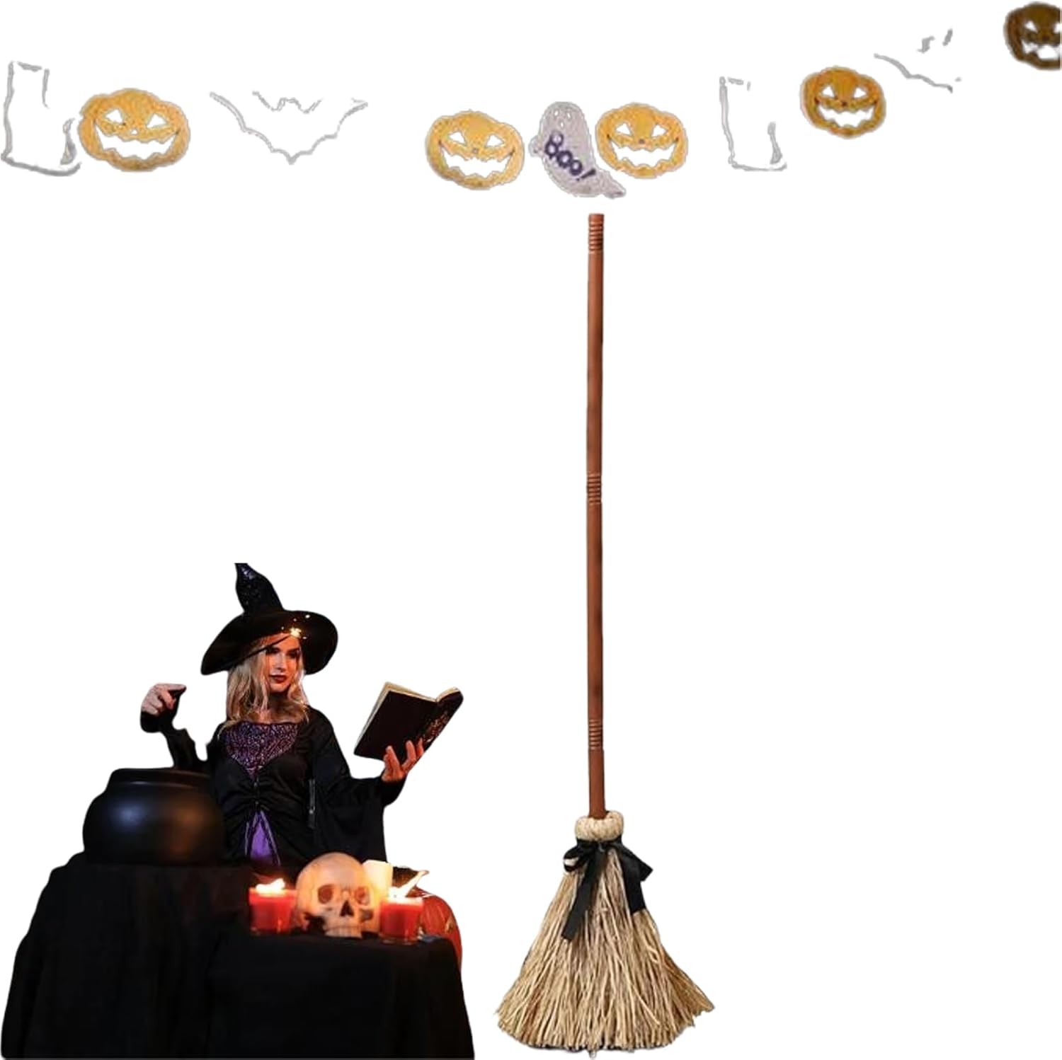 Animated Halloween Broom with Lights and Sound