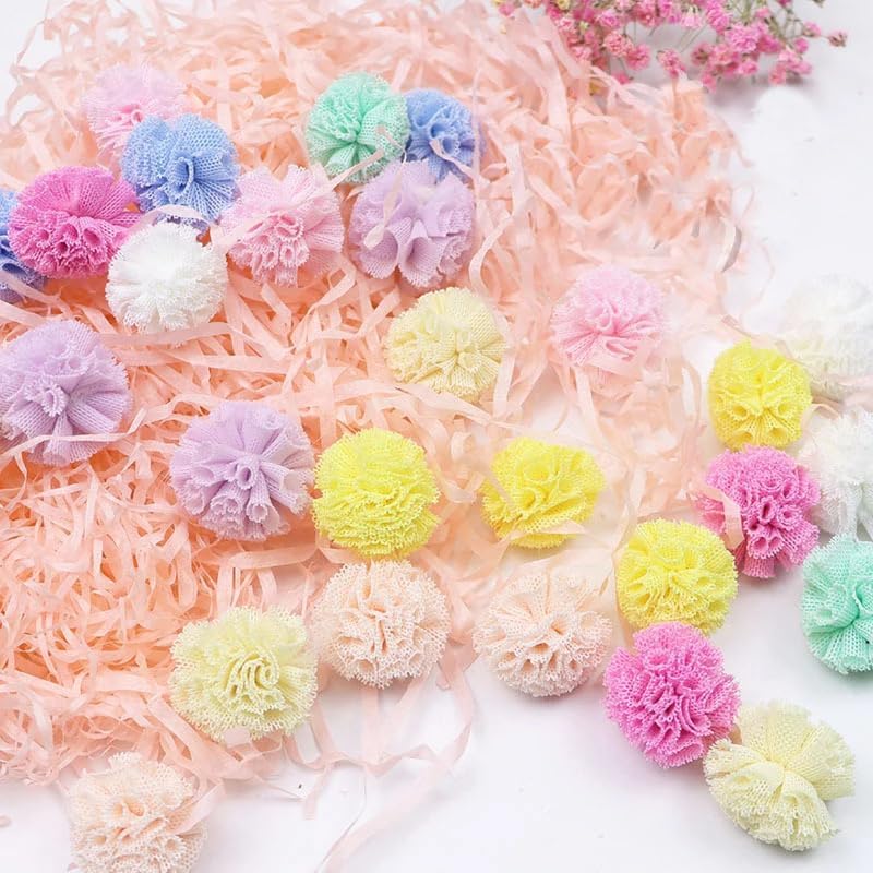 DIY Gauze Elastic Flower Pompoms for Hairpins Jewelry Crafting