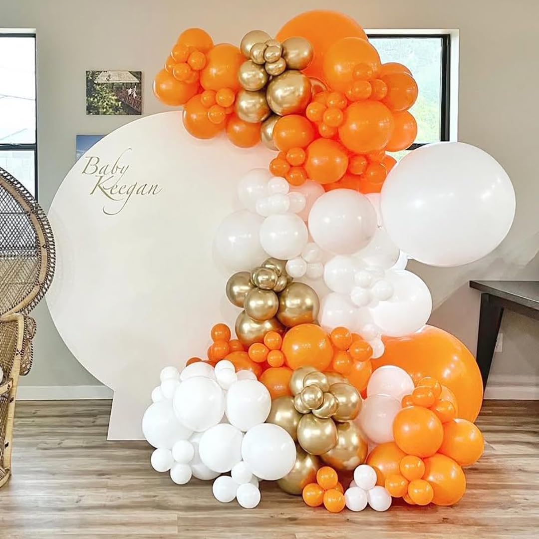 Orange and White Balloon Arch Kit with 162 Pieces for Fall Celebrations