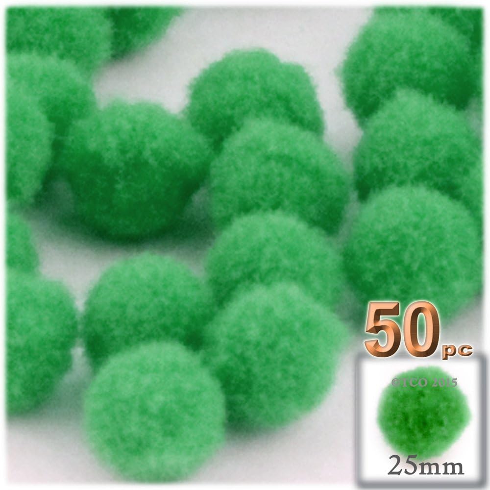 The Crafts Outlet 50-Piece Acrylic Pom Poms Emerald Green