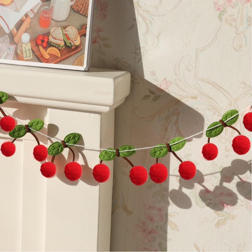 Colorful Cherry Garland Decoration 3 Strings 66ft DIY Pom Pom Hanging for Kids Bedroom Kitchen Baby Shower Party Favor