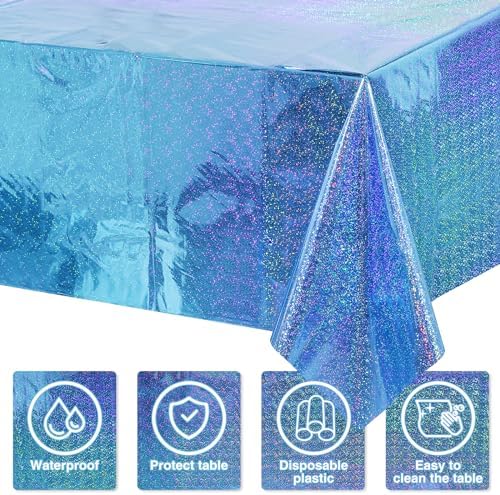 4 Pack Iridescent Blue Laser Tablecloths for Parties