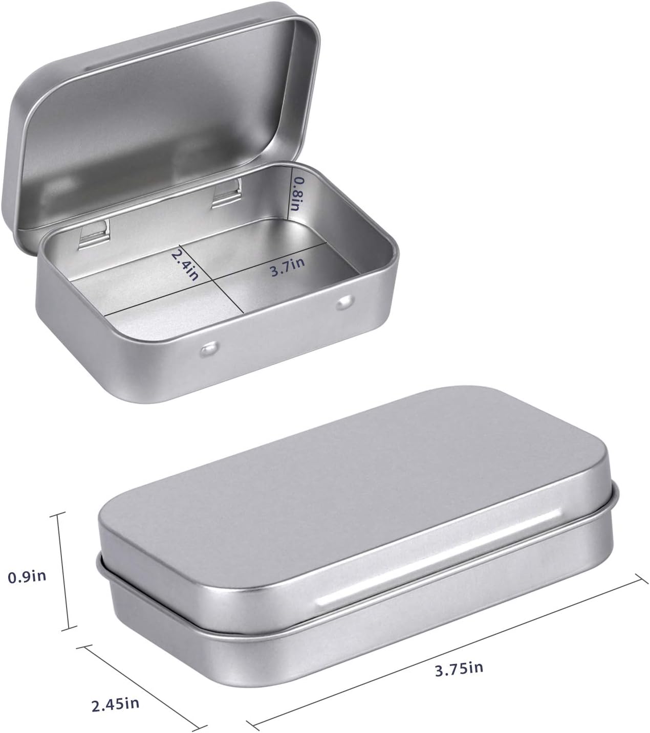Tamicy Metal Rectangular Hinged Tins - 40 Pack Silver Storage Boxes