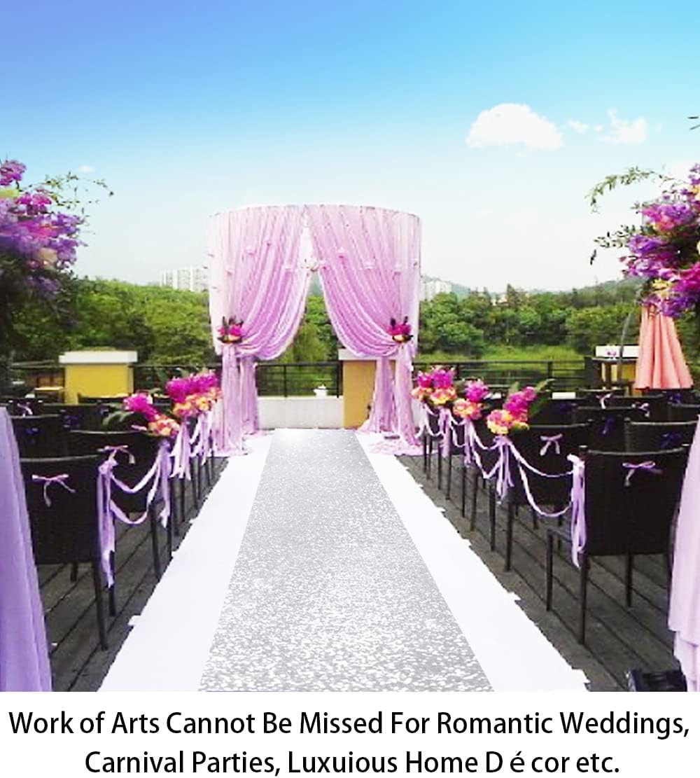 Elegant Sequin Aisle Runner for Weddings 4x15FT Sparkling Silver Walkway Carpet