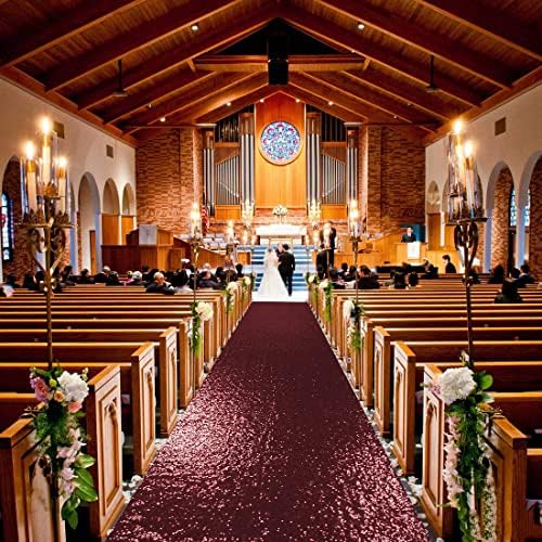 ShinyBeauty Sequin Aisle Runner Rug 4x15FT Sparkly Burgundy Carpet for Wedding and Party Decor