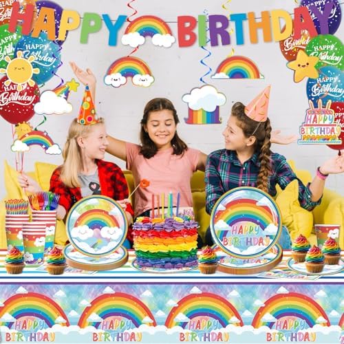 Cocomigo 179pcs Rainbow Birthday Decorations for Kids