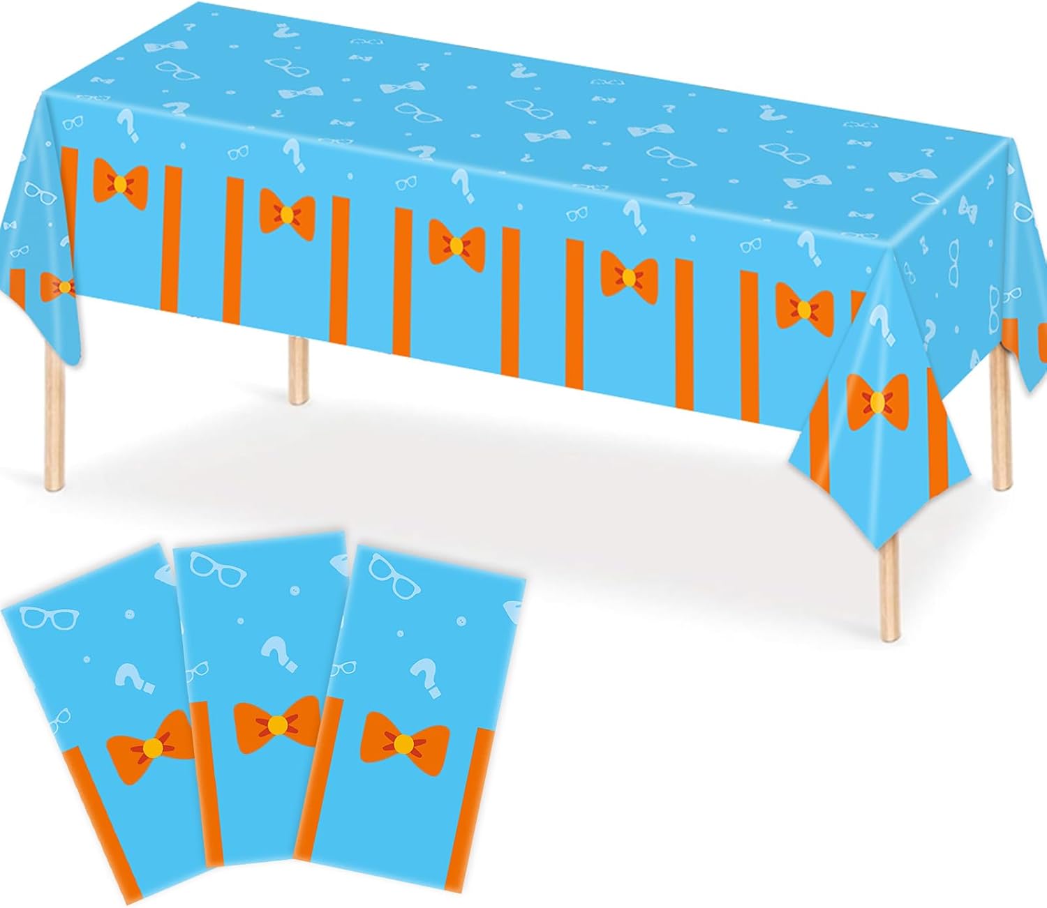 3PCS Cartoon Teacher Tablecloths for Boy Girl Kids Birthday Party Decorations Orange and Blue Tablecloths