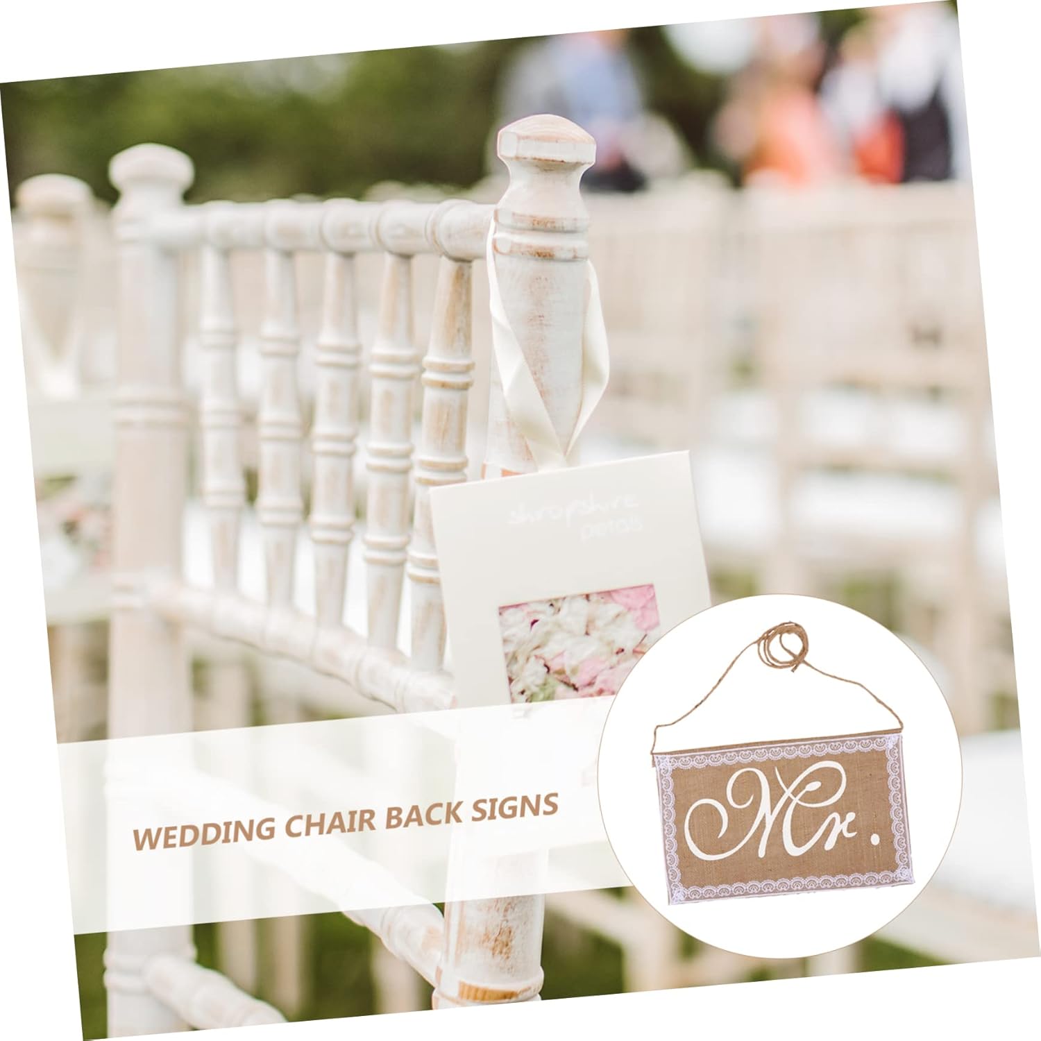 Jojofuny 2pcs Elegant Wedding Chair Sign Set Mr Mrs Burlap Decor with Lace Edging