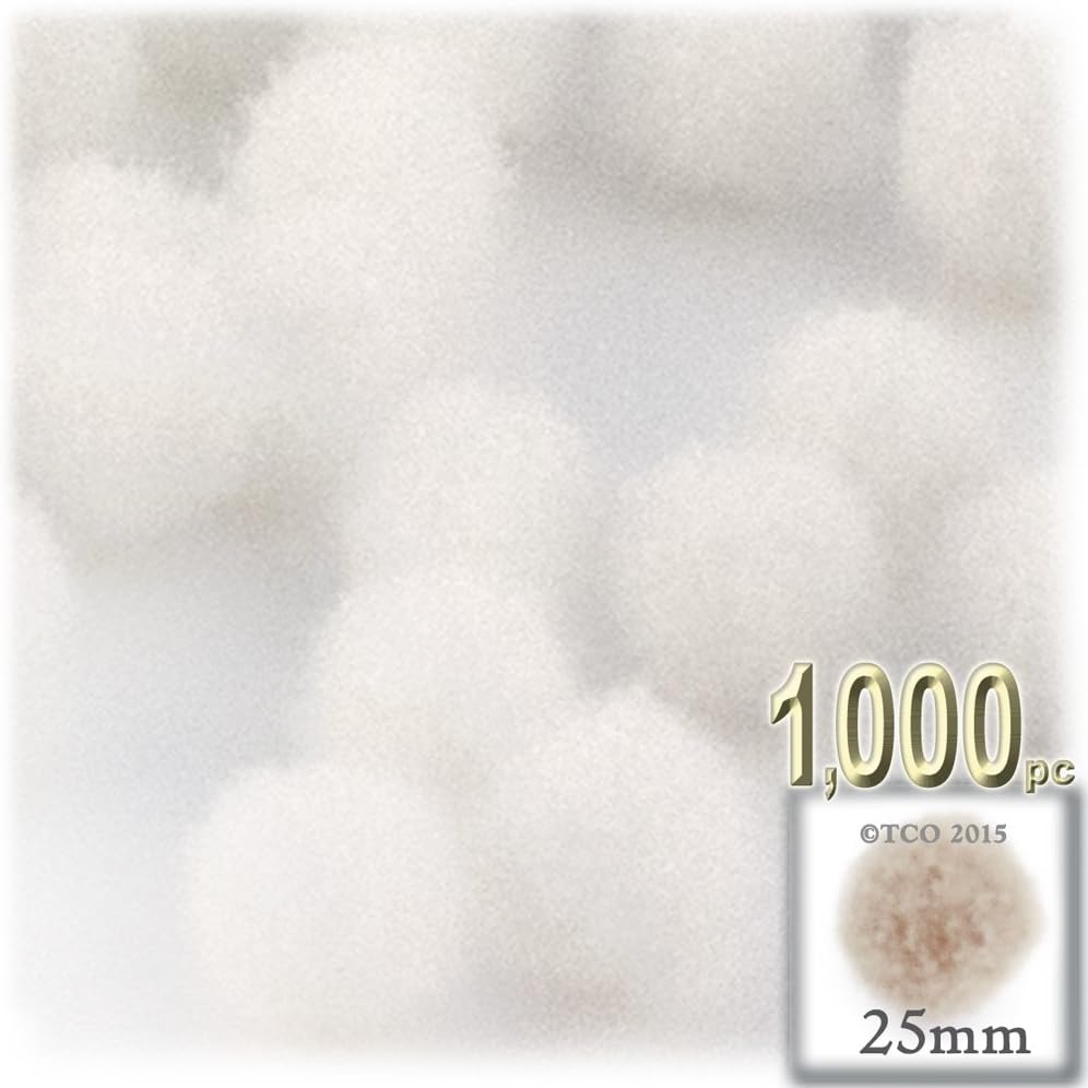 The Crafts Outlet 1000 Piece Acrylic Pom Poms White 25mm