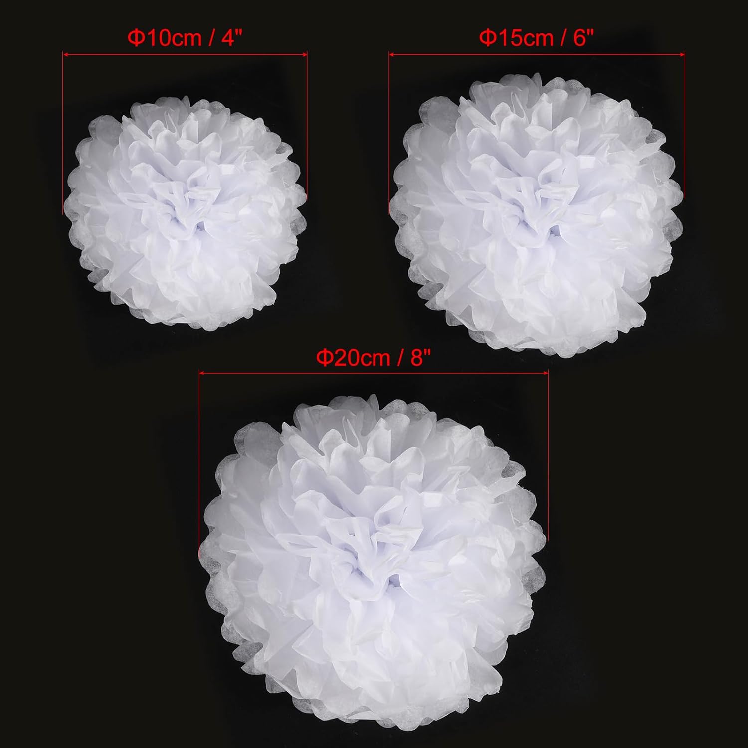 PATIKIL 4 6 8 In White Tissue Pom Poms 12 Pack