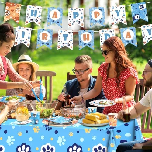 170 PCS Dog Paw Print Birthday Party Set for 24 Guests