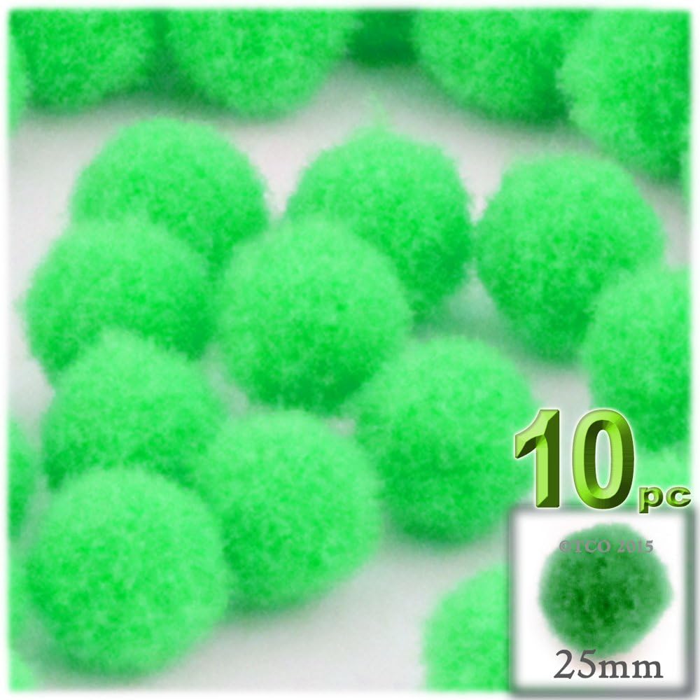 The Crafts Outlet 10-Piece Multi Purpose Pom Poms Neon Green 25mm