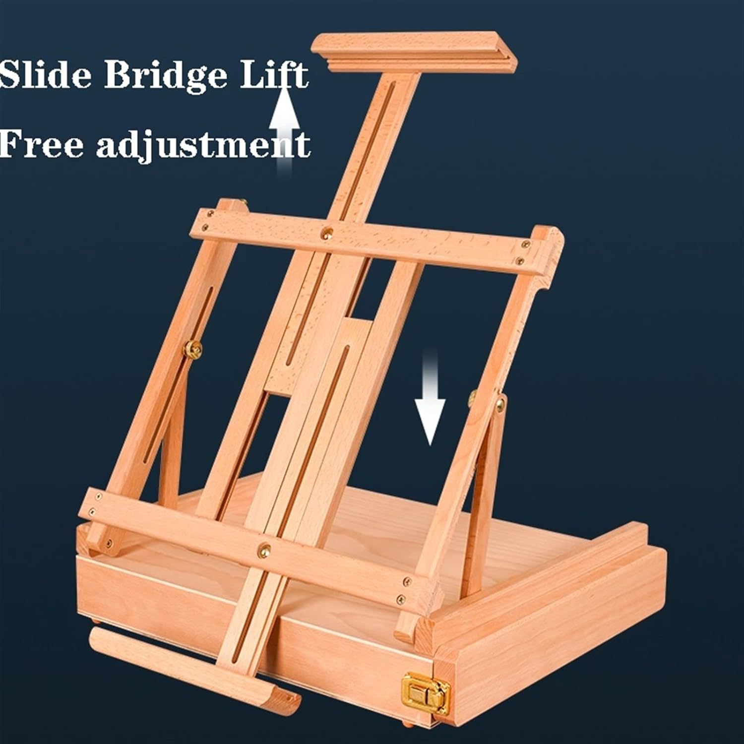 Wood Drawer Table Sketch Box Portable Art Storage Case with 4 Compartments