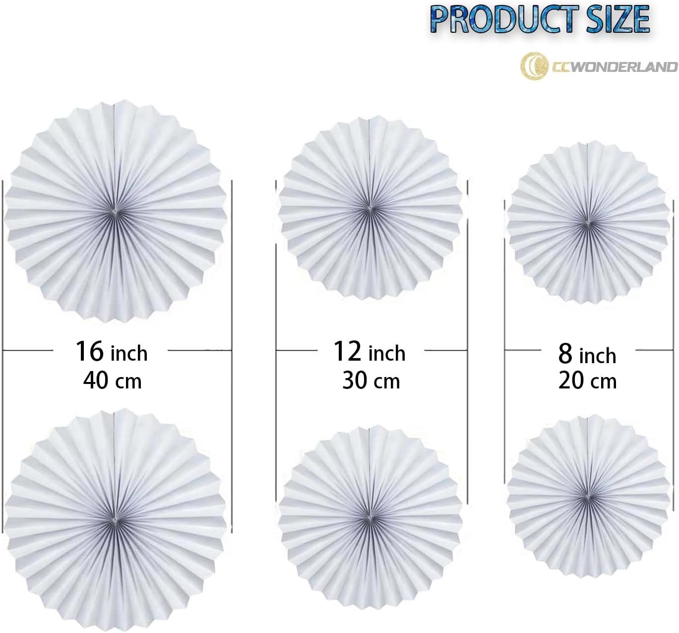 White Round Party Hanging Paper Fan Decor Set Pack of 6