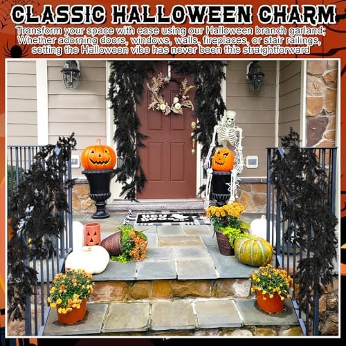 XunYee 6 Foot Black Halloween Garland for Home Decor