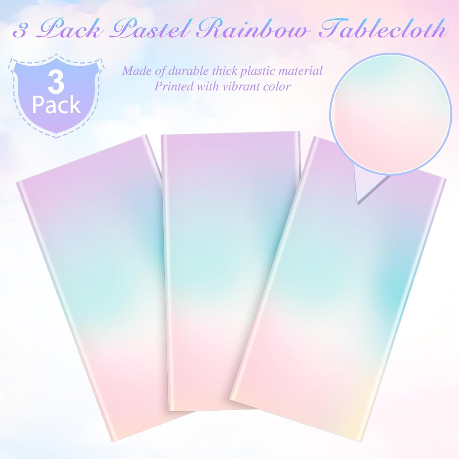 3Pcs Pastel Tablecloths Rainbow Plastic Decorations for Parties