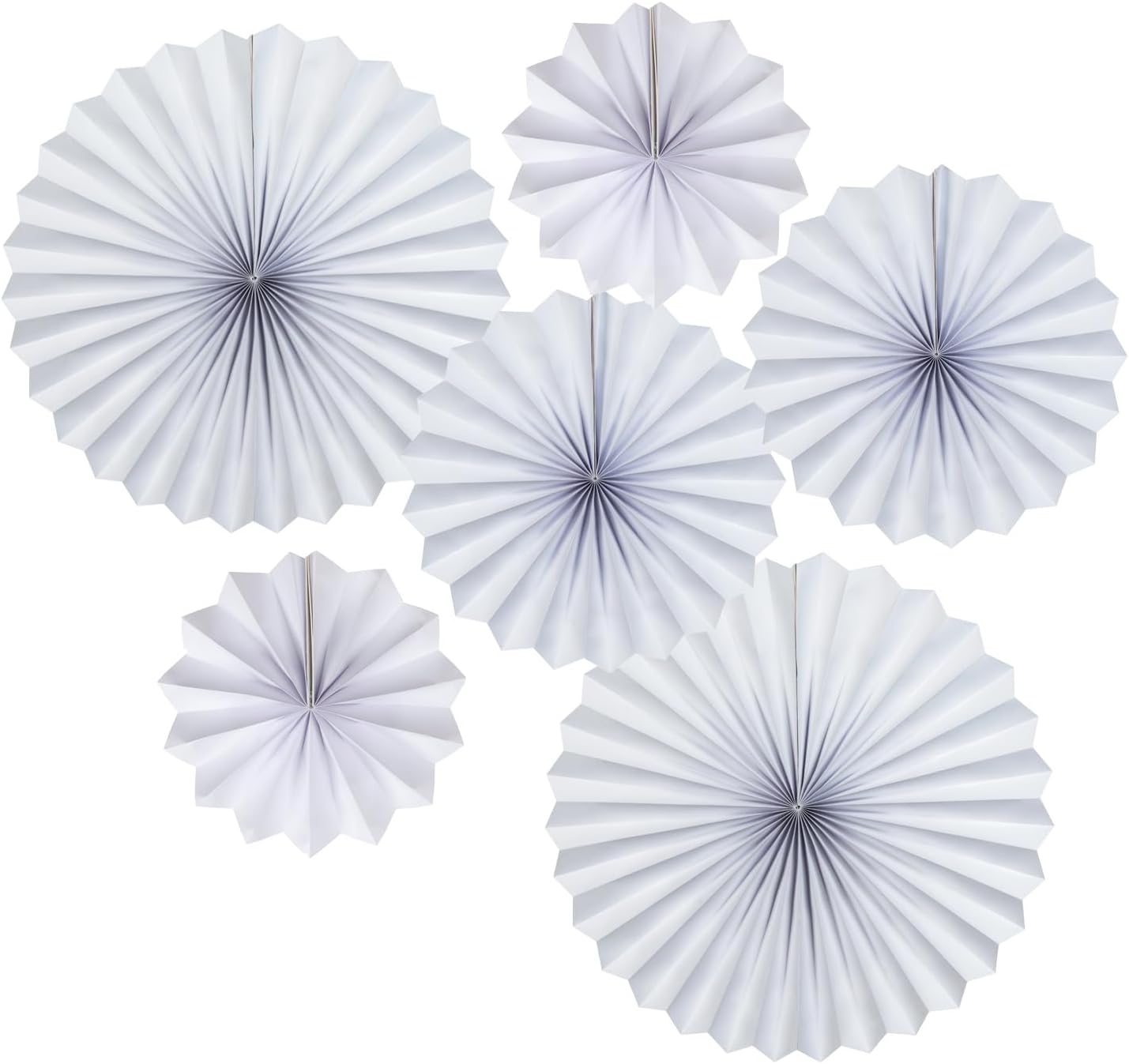 White Round Party Hanging Paper Fan Decor Set Pack of 6
