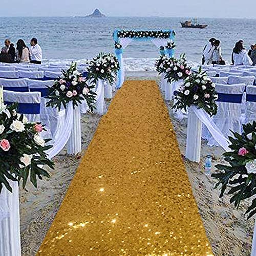 Duoobao Deep Gold Sequin Aisle Runner for Wedding