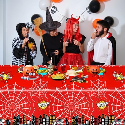 BOXOB 2pcs Spider Theme Party Tablecloth Waterproof Cartoon Table Cover for Boy and Girl