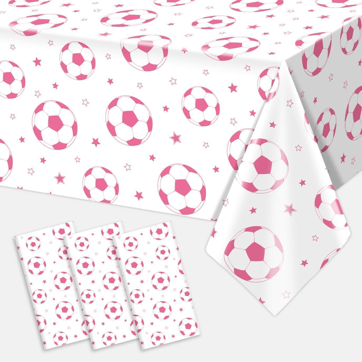 3PCS Pink Soccer Party Tablecloth 54 x 108 for Birthday Decorations
