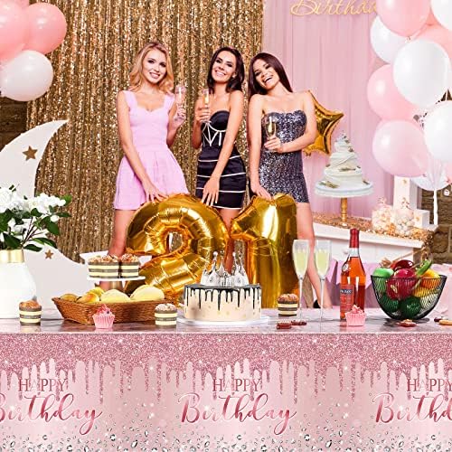 3 Pcs Pink Rose Gold Glitter Tablecloths for Parties