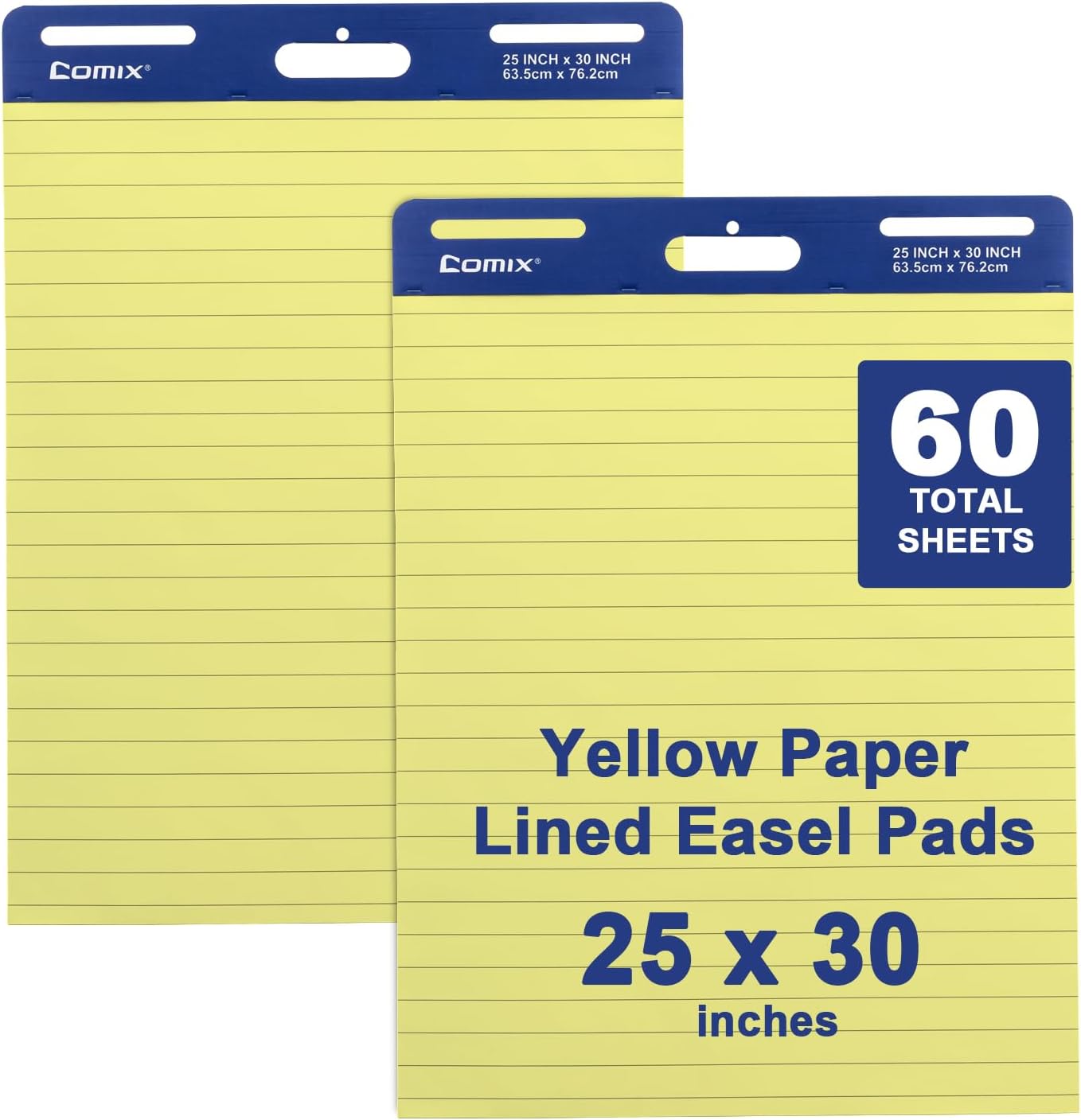 Comix Sticky Easel Pad 25x30 Inches Yellow Lined Chart Paper 30 Sheets 2 Pads Pack