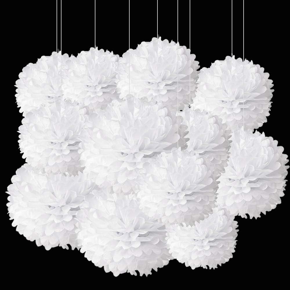 Aimto 12pcs White Paper Pom Poms Decorations for Party Ceiling Wall Hanging